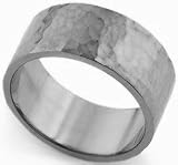 14K White Gold Flat Classic-Fit Wedding Band with Hammered Finish, 8mm Wide