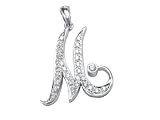 Diamond Script Initial Letter M Pendant, 18k Gold