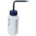 Vestil BTL-WW-8B-LBL Wide Mouth Low Density Polyethylene (LDPE) Round Squeeze Wash Bottle with Label and Blue Cap, 8 oz Capacity, Translucent