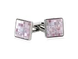 Elegant Silver Cufflinks with Inlaid Mosaic Pink Mother of Pearl with Presentation Box