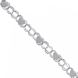Dangling Heart Double Link Ankle Bracelet in 14K Solid White Gold