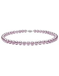 PremiumPearl 7-7.5mm Lavender Freshwater Pearl Necklace AAA Quality Yellow Gold, 16" Length