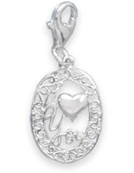 Sterling Silver I Love You Charm with Lobster Clasp