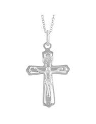 Sterling Silver 25mm Fancy Crucifix Pendant with 18-inch Cable Chain