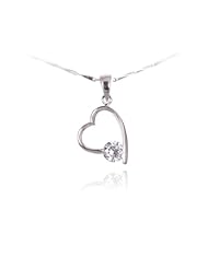 Fashion Plaza Rhodium Plated 925 Sterling Silver Heart Pendant Cubic Zircon Gemstone with 18" Sterling Silver Chain Eternal Love S-N8