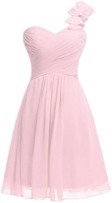 Deardresses Women's One-shoulder Chiffon Short Bridesmaid Prom Dress (M, Baby Pink)