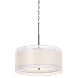Pacific Coast Lighting 84-9357-26 Seeri 3-Light Pendant, Brushed Chrome and Black Chrome Finish with White Fabric Shade Overlayed by Sheer White Shade