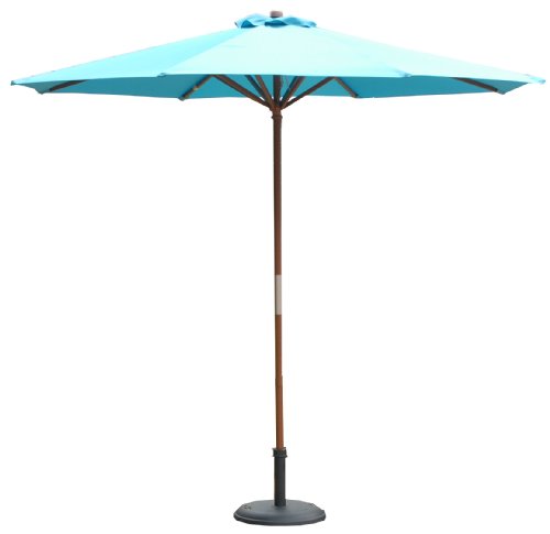 patio umbrella-EeeTrading 9ft Wooden Market Umbrella - Aqua Blue