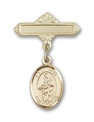 14K Gold Baby Badge with St. Jane of Valois Charm and Polished Badge Pin