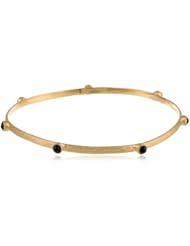 Gold Plated Brass Bangle Bracelet with Black Glass Accents