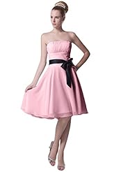 Strapless Belted Natural   Waistline Chiffon Homecoming Dress/Bridesmaid Dress 