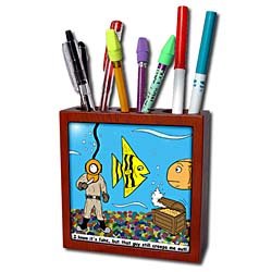 Rich Diesslins Funny General - Editorial Cartoons - Fish Tank - Tile Pen Holders-5 inch tile pen holder