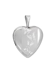 Sterling Silver Small Heart Locket Necklace Butterflies 5/8 inch