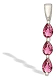14K White Gold Genuine Pear Pink Tourmaline 3-Stone Pendant