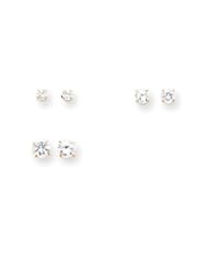 14k Yellow Gold Childs 3 Piece White CZ Earrings Set