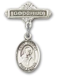 Sterling Silver Baby Badge with St. Robert Bellarmine Charm and Godchild Badge Pin
