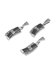 Sterling Silver Onyx Bent Rectangular Vintage Style Marcasite Earring Pendant Set