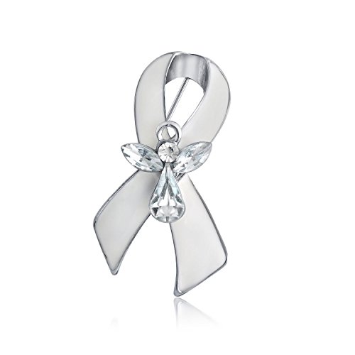 Christmas Gifts White Crystal Angel Lung Cancer Awareness Gold Plated Pin