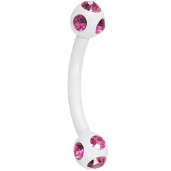 16 Gauge White Pink Gem Eyebrow Ring