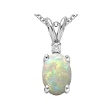 1.02 cttw 14k White Gold Genuine AAA Opal and Diamond Pendant in 14k White Gold
