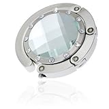 DELUXE Taschenhalter – mit Glaskristall in KLAR und klaren Strass-Steinen – Crystal mit Strassrand – mit magnetischer Gliederhalterung – Taschenhaken & Handtaschenhalter – für Frau, Freundin, Mutter und Tochter – Tolle Geschenkidee!!!