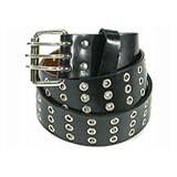 MENS/WOMENS BLACK THREE METAL ROW PUNK LEATHER BELTS