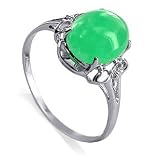 Genuine 14 KT White Gold Green Jade Ring 14K Band Size 7.5