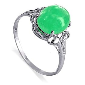 Genuine 14 KT White Gold Green Jade Ring 14K Band Size 7.5 by Jade Birthstones