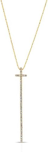 Elegant 14K Yellow Gold Long Diamond Cross Necklace