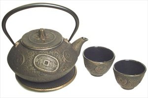Ancient Coin Cast Iron Tea Set Gold #ts11-06go