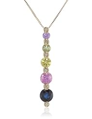 10k Yellow Gold Multi-Colored Sapphire and Diamond Journey Pendant Necklace, 18"