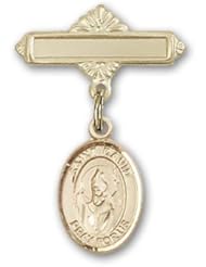 Gold Filled Baby Badge with St. David of Wales Charm and Polished Badge Pin