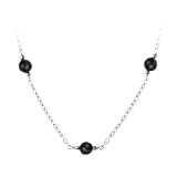 Sterling Silver Chain with Faceted Onyx Bead Station Necklace, 30