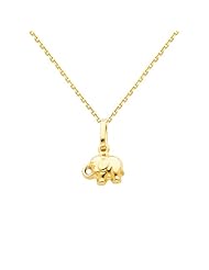 14K Yellow Gold Elephant Charm Pendant with Yellow Gold 0.9mm Oval Angled Cut Rolo Cable Chain Necklace with Spring Ring Clasp - Pendant Necklace Combination (Different Chain Lengths Available)