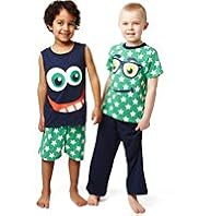2 Pack Pure Cotton Geek Face & Star Pyjamas