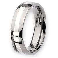 Chisel Sterling Silver Inlaid Polished Titanium Ring (6.0 mm) - Size 10.5