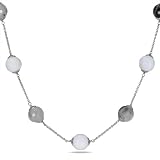 Sterling Silver White Agate and Black Rutilated Quartz Endless Necklace With Chain (32 In)