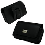 Executive Black Horizontal Leather Side Case Pouch with Belt Clip and Belt Loops for Samsung Rogue U960