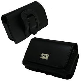 Executive Black Horizontal Leather Side Case Pouch with Belt Clip and Belt Loops for Samsung Captivate i897 [Accessory Export Brand Packaging]