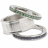 Seattle Mariners Team Logo Crystal Stacked Ring Set Size 7
