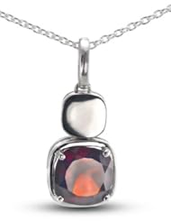 Rhodium Plated Silver Pendant With A Prong Set, Cushion Cut, Natural Garnet Stone