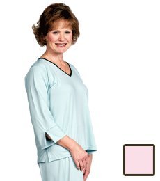 Goodnighties Ionized Sleepwear - 3/4 Sleeve Top (Pink with Chocolate Trim, Medium)