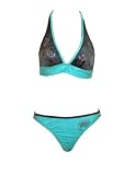 W Swim Aqua and Blue 2 Pc Halter Bikini w/ Rinestones (S)