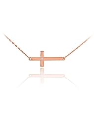 14k Rose Gold Sideways Cross Cute Diamond Necklace