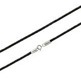 Sterling Silver 2.5mm Black Leather Braided Cord Chain Necklace 16 18