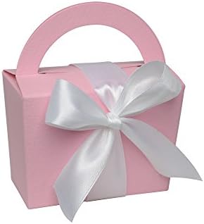 Enalia Mare Favor Boxes Chic Mini Handbag with Satin Ribbon 30 pcs set (Pink Matte White Ribbon)