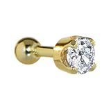 16 Gauge 3/16 Inches -Solid 14KT Yellow Gold 4mm Cubic Zirconia Cartilage Earring Body Jewelry