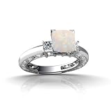 14K White Gold Genuine Square Opal Engagement Ring - Size 6