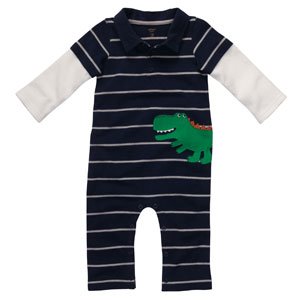 Carters Boys 3-24 Months Navy Stripped Dinosaur Jumpsuit (9 Months)