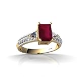 14K Yellow Gold Genuine Emerald-cut Ruby and Diamond Ring